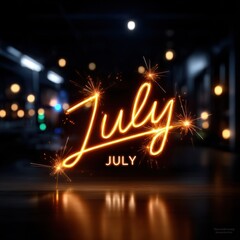 Naklejka premium Sparkling July text on dark background