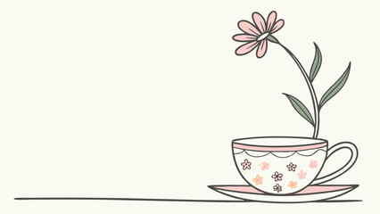 Floral teacup illustration with a single flower