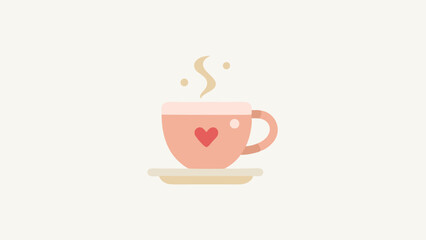 A pink coffee cup with a heart design