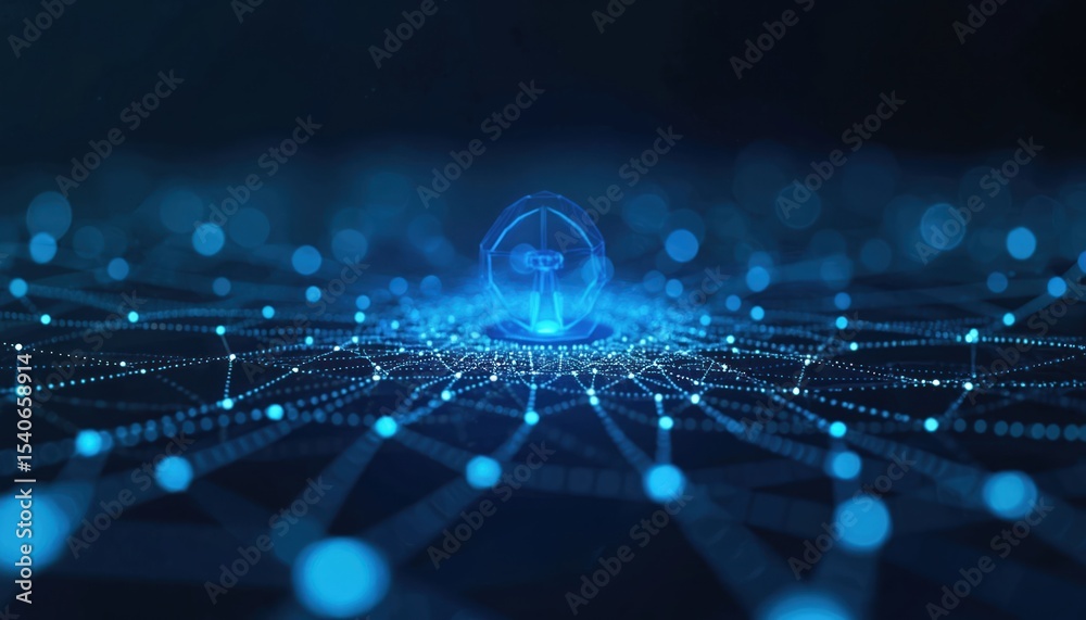 Aufkleber Abstract cybersecurity tech illustration. Digital data protection concept with polygons dots lines on dark blue background. Secure internet network connection. Illustrates modern internet security