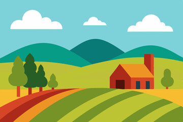 Obraz premium rural landscape with houses and trees