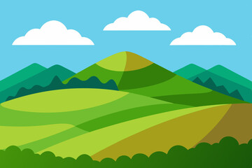 Rolling green hills and mountains landscape