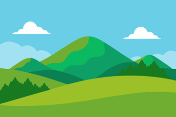 Obraz premium Simple cartoon landscape with green mountains and sky