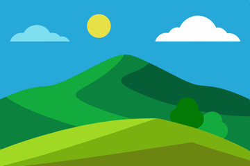 Fototapeta premium Rolling green hills and mountains landscape