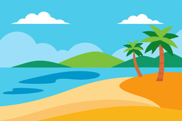 Tropical beach scene with palm tree and ocean