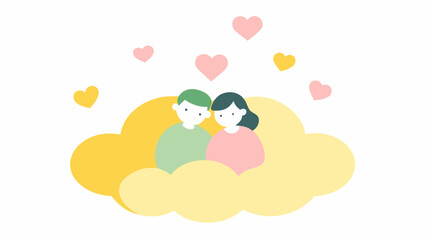 Couple in love on a cloud with hearts