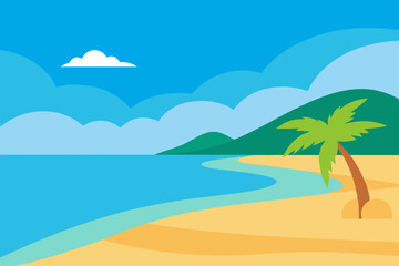 Tropical beach scene with palm tree and ocean