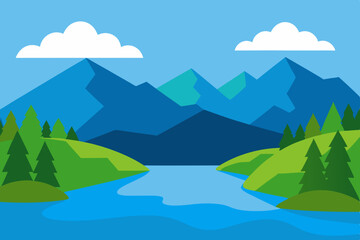 Serene mountain lake landscape illustration