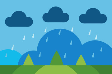 Fototapeta premium Rainy day landscape illustration simple design