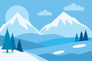 Snowy mountain range winter landscape illustration