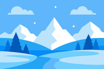 Snowy mountain range winter landscape illustration
