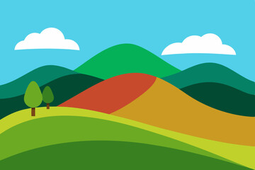 Obraz premium Cartoon landscape with green hills and mountains