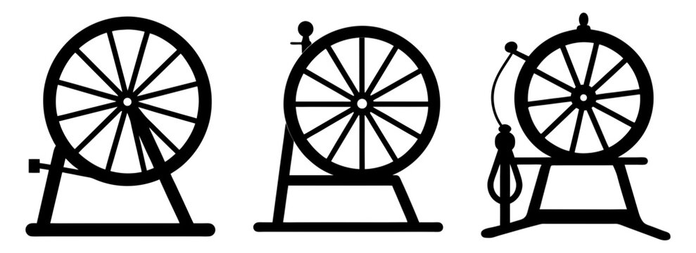 Antique spinning wheel vector art illustration vintage craft equipment design silhouette