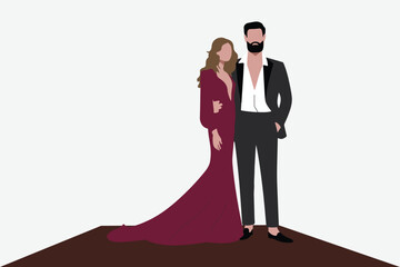 Indian wedding couple illustration for save the date, wedding e-invite cards. vector wedding