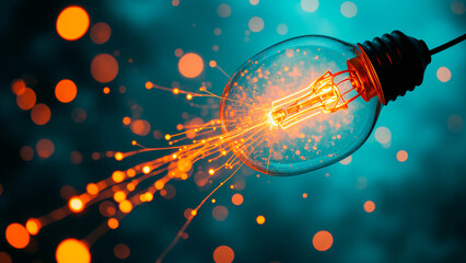 Luminous Lightbulb of Intertwined Filaments, Warm Amber Teal Glow