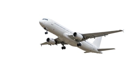 Isolated on a white background, an airplane, jet, or aircraft, perfect for aviation, travel, or flight-related designs, stands ready for takeoff or landing