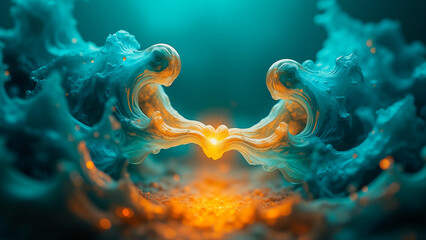 Iridescent Teal and Gold Swirls Forming a Harmonious Connection