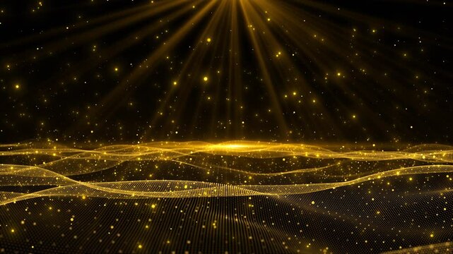 Abstract gold tail particle falling down dust Particles gold event awards trailer titles for new year, Christmas festival, award celebration 4K motion Particles glitter awards dust abstract background