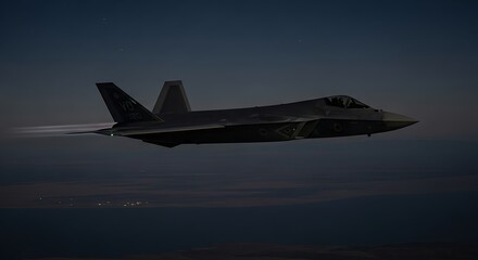 Stealth fighter jet conducting a covert night mission at high altitude, a showcase of modern military air power and advanced aerospace technology.