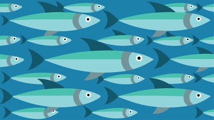 Obraz premium Simple illustration of a seamless repeating pattern of teal colored fish swimming