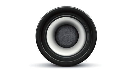 The image shows a close-up, front view of a small circular speaker.  The speaker has a black outer ring, a white inner ring, and a dark gray central element. The rings are concentric and create 
