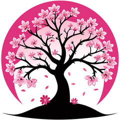 Fototapeta premium Cherry blossom tree silhouetted on a pink background