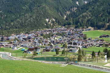 Kampl, Austria - April 19, 2025 - a small town in an alpine valley at Easter time