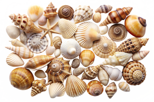 Diverse Collection of Seashells Various Shapes and Sizes Studio Lighting Background A I Generated isolated on a transparent background