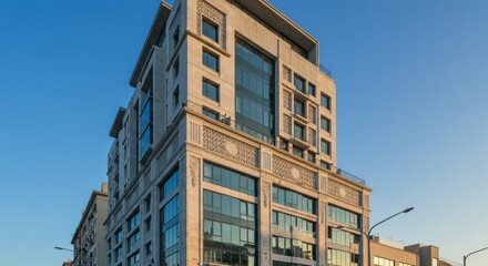 Modern residential skyscraper architecture with glass windows and balconies in urban Hong Kong
