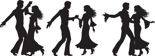 Vintage disco dancing silhouette vector illustration