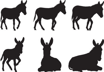 Donkey standing farm animal silhouette vector illustration
