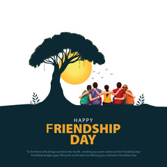 Happy international friendship day greeting card, back view of friends group. abstract vector illustration design