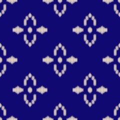 Seamless ikat pattern that combines simple geometric embroidery, suitable for graphic art, carpet design, wallpaper, gift wrapping and clothing.