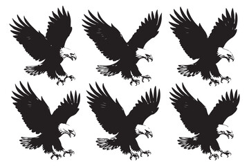 Fototapeta premium Set of eagle silhouettes in flight with wings extended in different directions