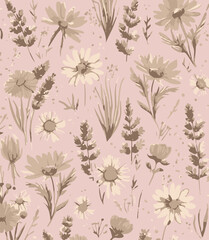 Floral seamless pattern with big flowers and Vector illustration.seamless floral watercolor pattern with garden pink, flowers roses, leaves, branches. Botanic tile, background.