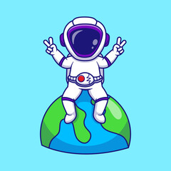 Adorable Spaceman Character on Planet Earth – Vector Illustration