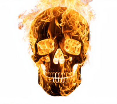 Craneo formado por llamas aislado sobre fondo transparente. PNG