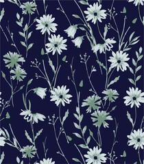 Floral seamless pattern with big flowers and Vector illustration.seamless floral watercolor pattern with garden pink, flowers roses, leaves, branches. Botanic tile, background.