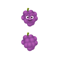 Grapes with eyes and face smiling 3d game illustration cartoon vector art fully editable purple ripe fresh fruit merge game asset svg