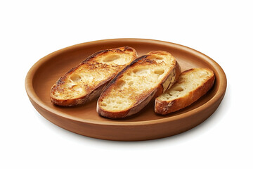 Plate with toasted bread isolated on white background