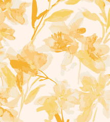 Big flowers pattern, upscale floral pattern. graphical textures floral, trendy colors pattern , flowers background with leaves. vector illustration.
