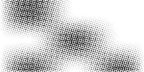 Grunge halftone gradient background. Faded dotted grit noise texture. Black and white rasterized sand wallpaper. Retro pixelated bitmap backdrop. Aged anime or manga comic grain overlay. Vector