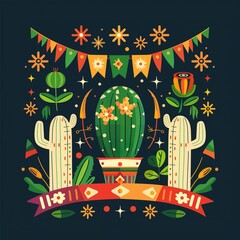 social media post design cactus, flowers and stars