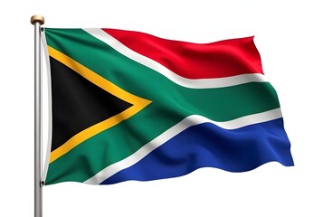 Waving South Africa national flag, a patriotic symbol with black, green, white, and red