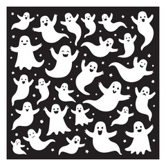 Cute halloween ghost pattern black and white illustration