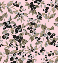 Floral seamless pattern with big flowers and Vector illustration.seamless floral watercolor pattern with garden pink, flowers roses, leaves, branches. Botanic tile, background.