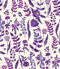 Floral seamless pattern with big flowers and Vector illustration.seamless floral watercolor pattern with garden pink, flowers roses, leaves, branches. Botanic tile, background.