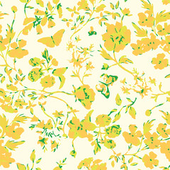Floral seamless pattern with big flowers and Vector illustration.seamless floral watercolor pattern with garden pink, flowers roses, leaves, branches. Botanic tile, background.
