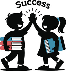 Boy and girl high-fiving with books in hand vector illustration
