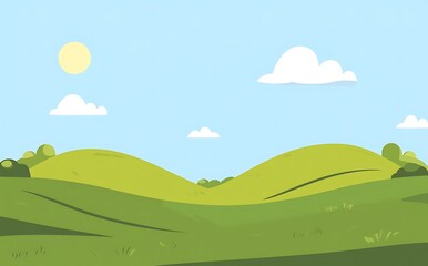 Fototapeta premium Cartoon green hills landscape with a blue sky Vector illustration